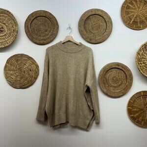H&M Ribbed Sweater Large Brown Beige Ribbed Oversized Pullover Neutral Winter